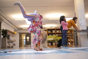 Girl doing a handstand in Primary School, ISB, Denmark